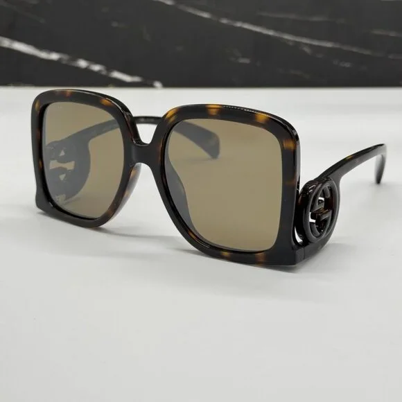 NEW GG1326S 007 GUCCI SUNGLASSES OVERSIZED DARK HAVANA WOMEN EYEWEAR GUCCI - Picture 2 of 12